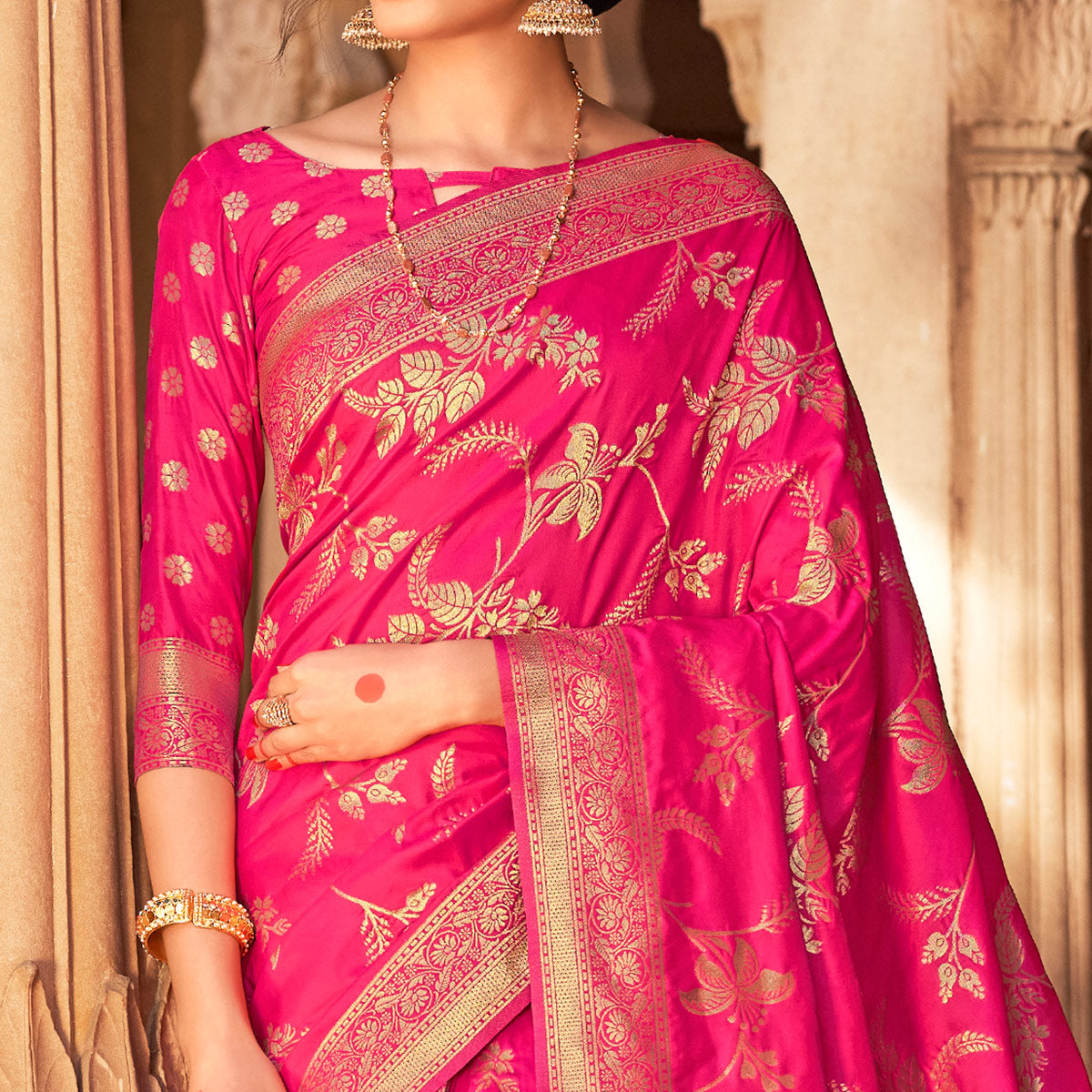 Pink Woven Pure Silk Saree