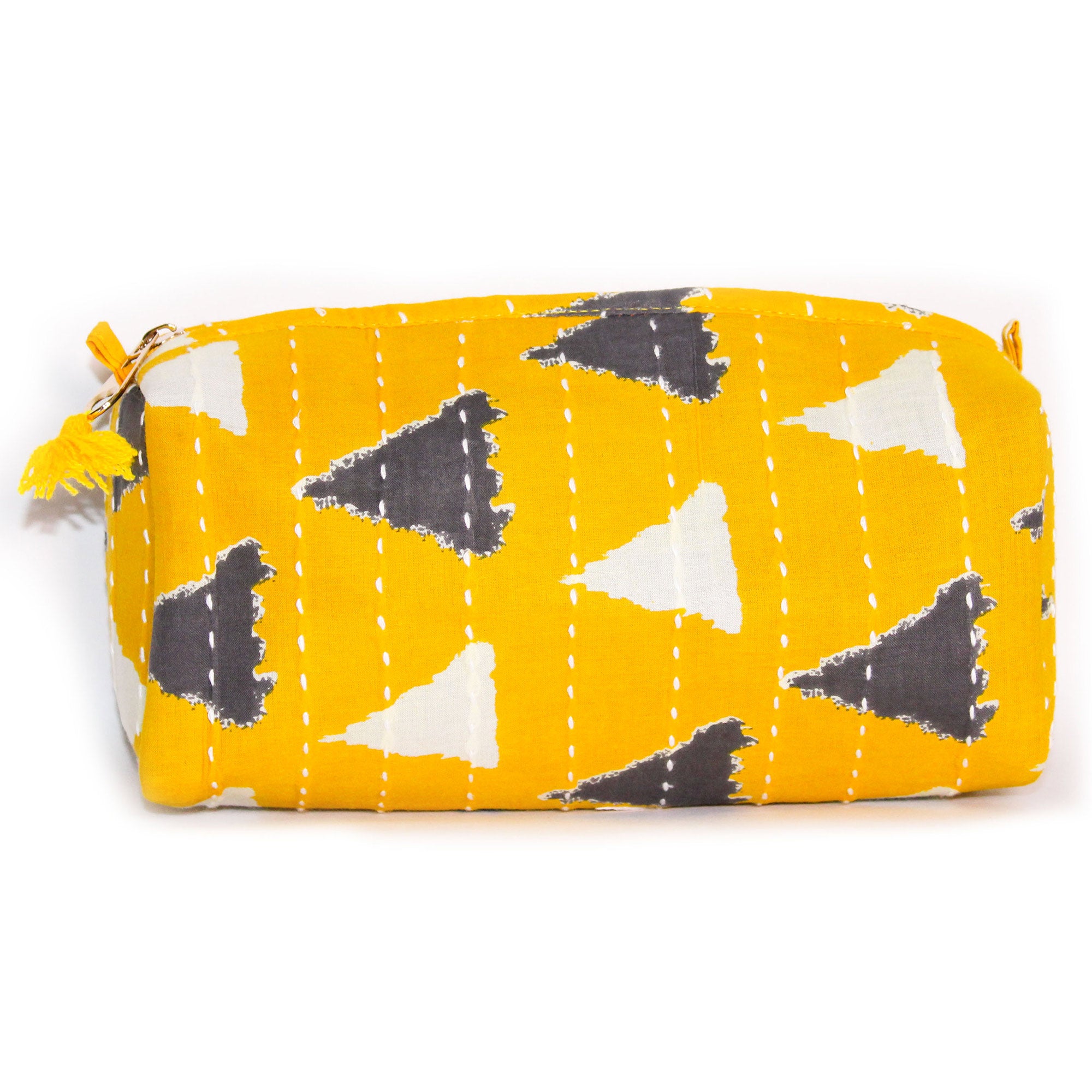 TMN - Women Yellow Printed With Embroidered Vegan Leather Cosmetic Pouch