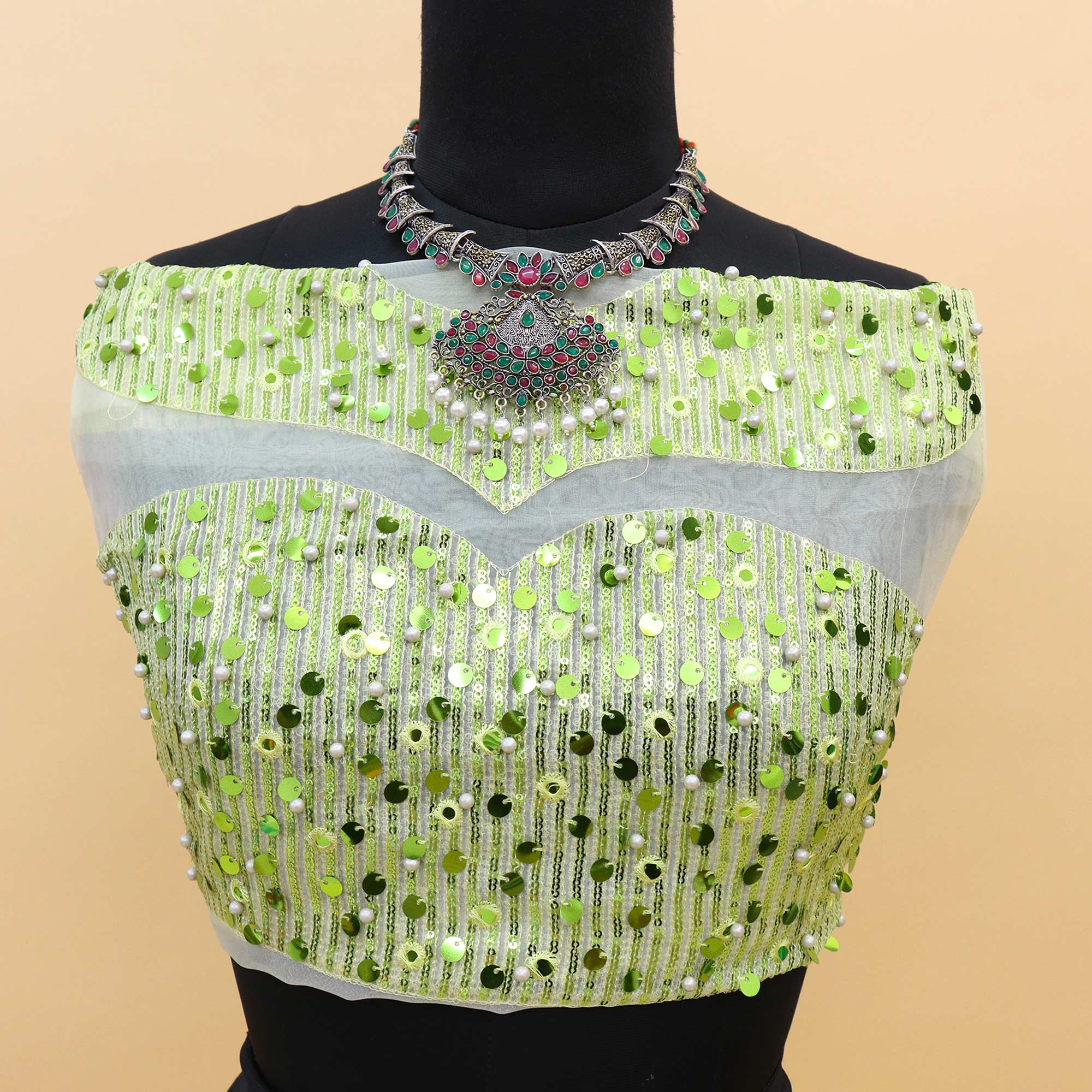 White Sequins Embroidered Organza Saree