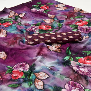 Multicolor Digital Floral Printed Georgette Saree