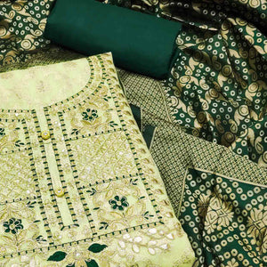 Green Woven With Embroidered Chanderi Dress Material