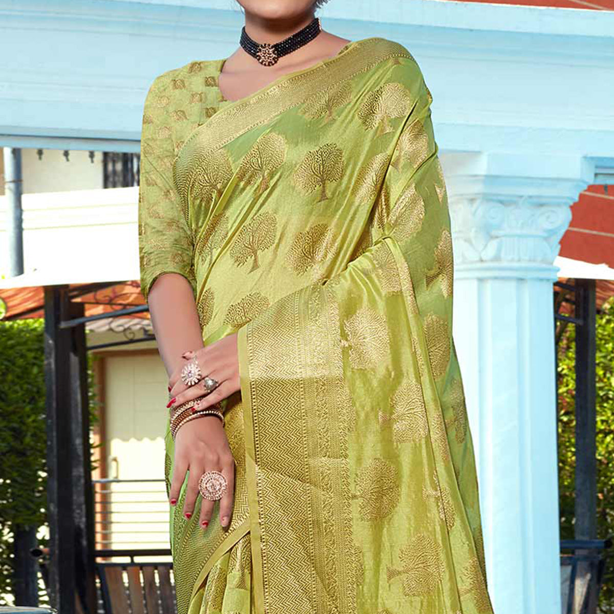 Light Green Woven Organza Saree