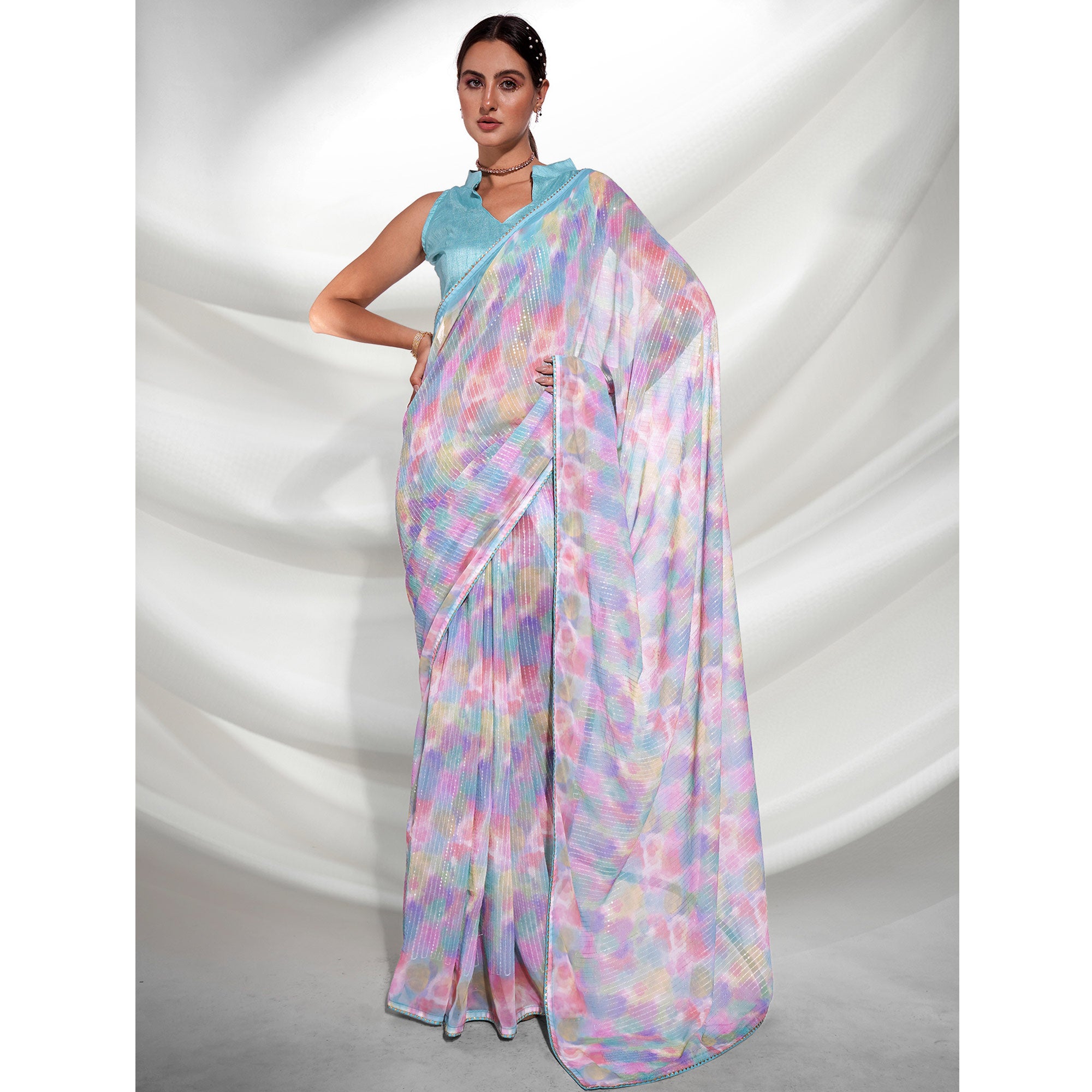 Multicolored Sequins Embroidered Georgette Saree