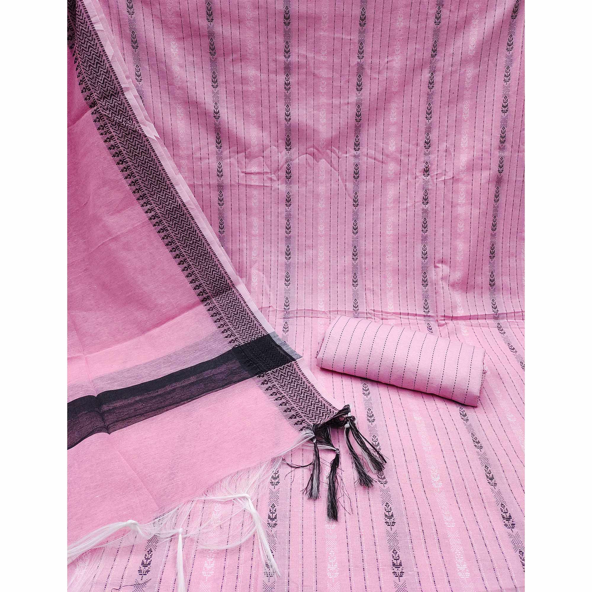 Pink Woven Cotton Blend Dress Material