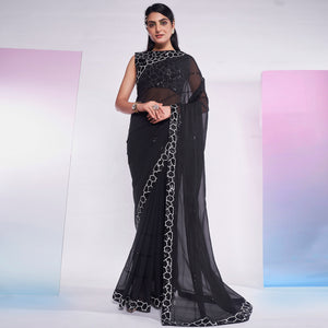 Black Sequins Embroidered Georgette Saree