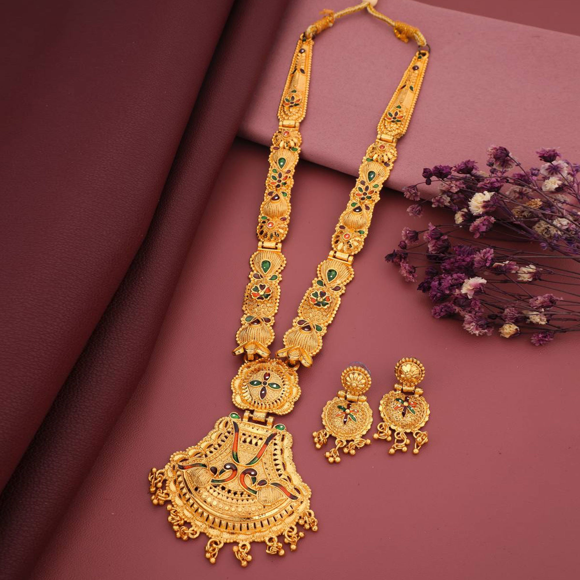 Gold Plated Alloy Long Necklace Set
