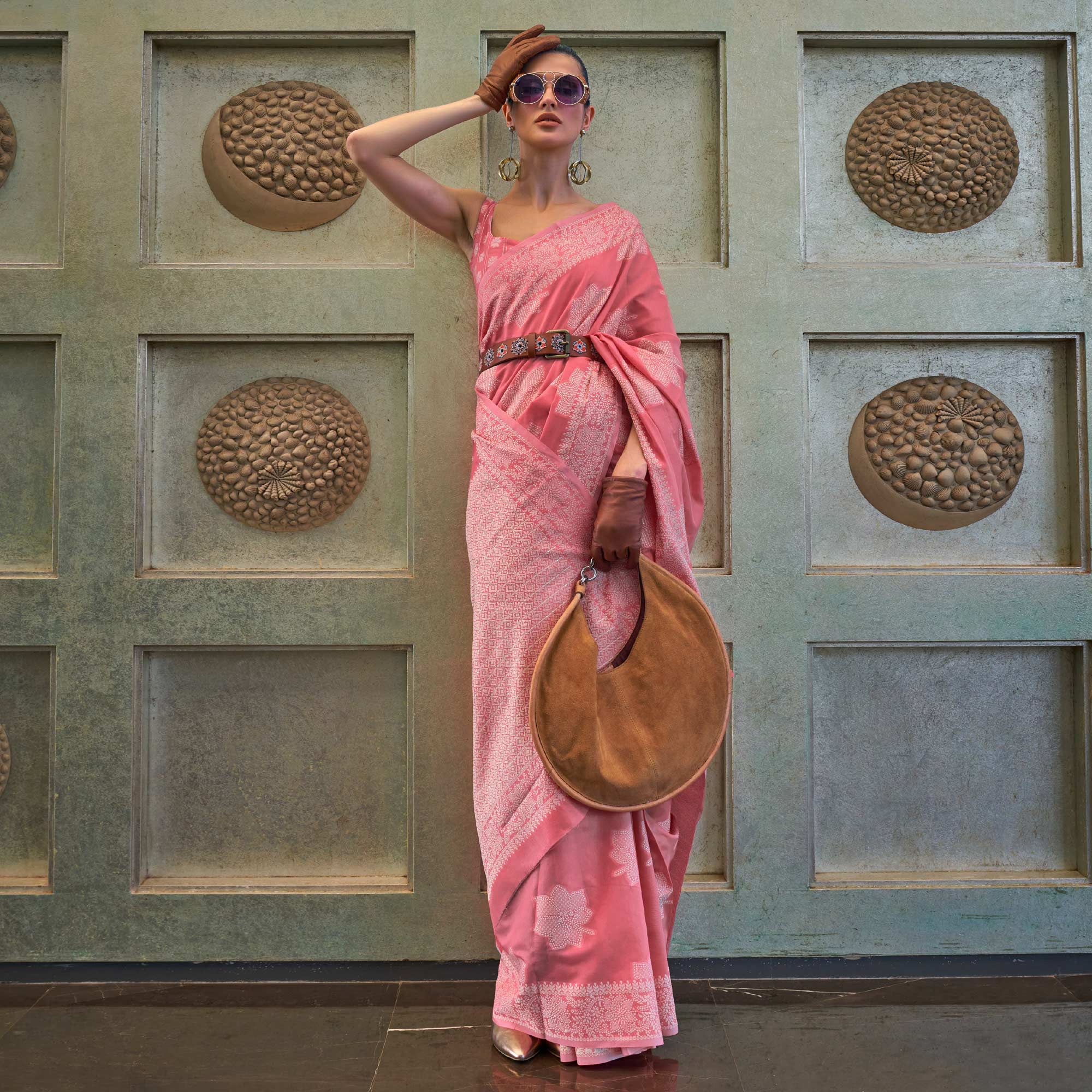 Pink Lucknowi & Sequins Embroidered Art Silk Saree