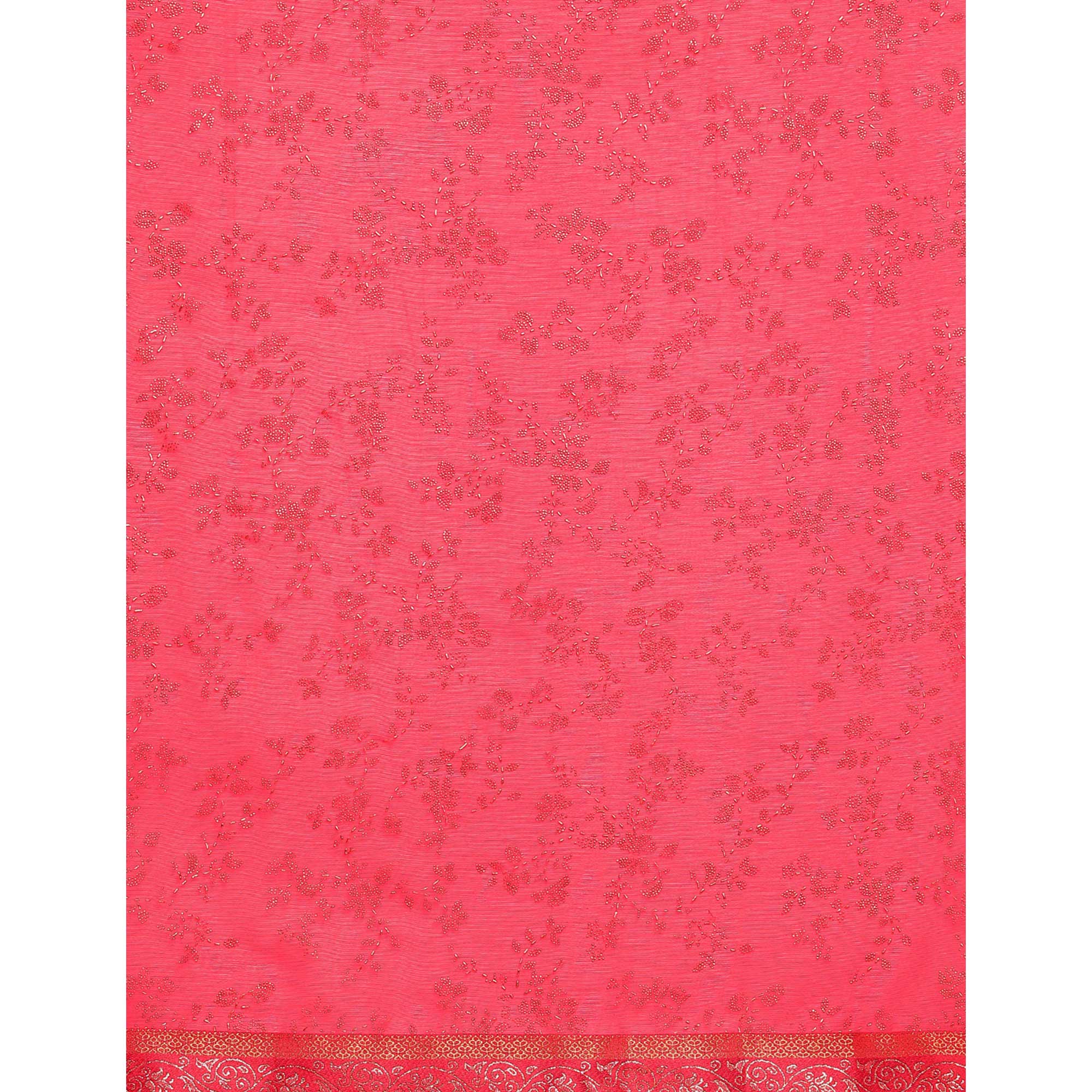 Pink Floral Foil Printed Shimmer Saree