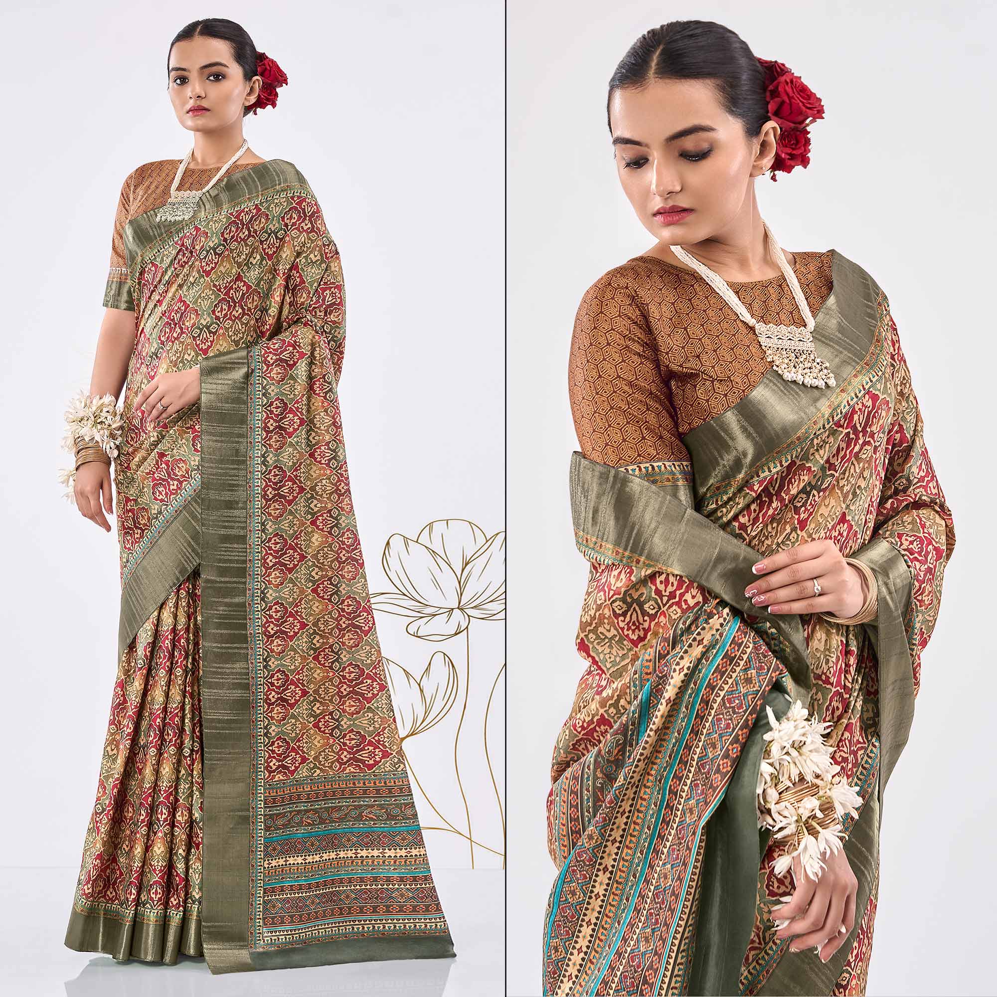 Multicolor Printed Art Silk Saree