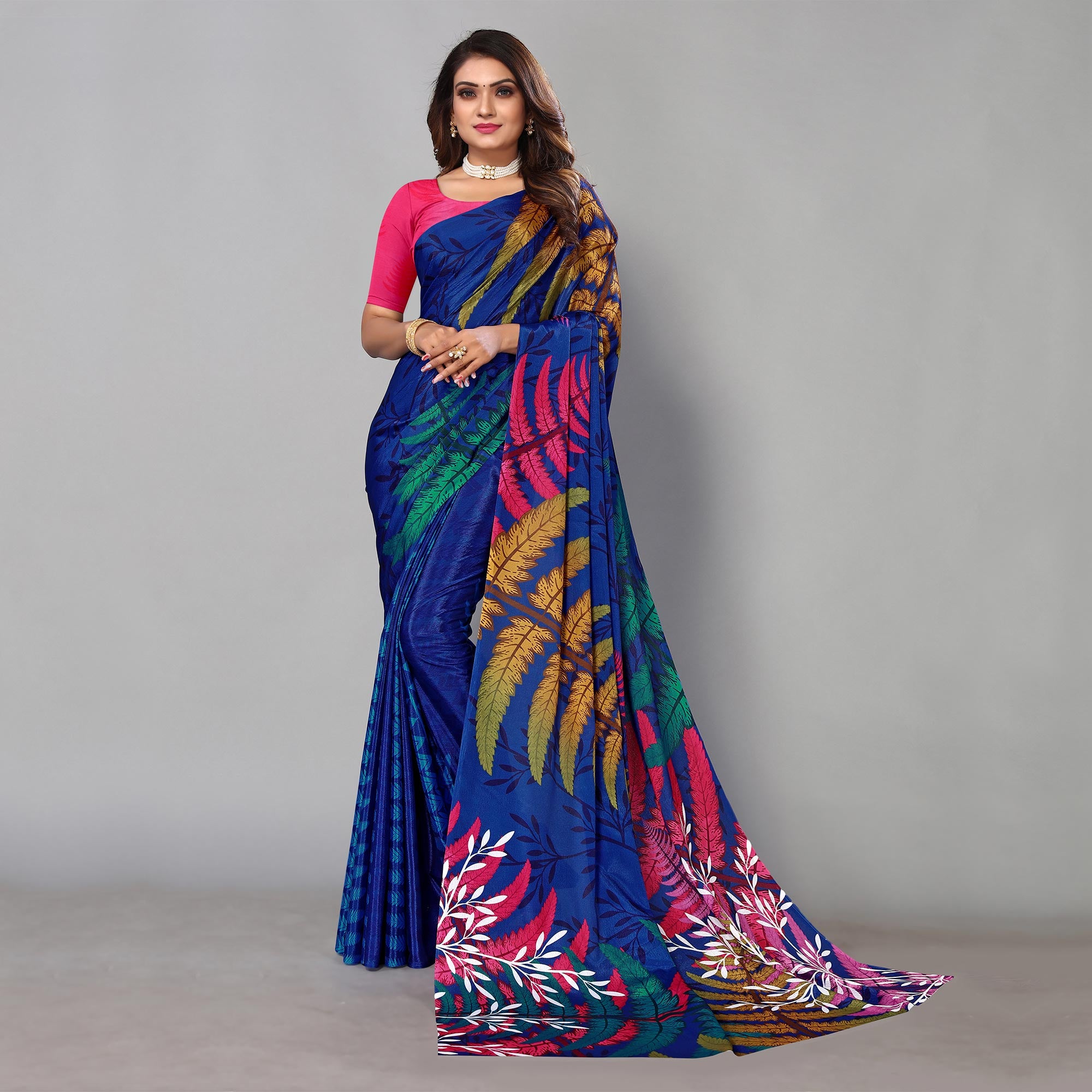 Blue Digital Printed Chiffon Saree