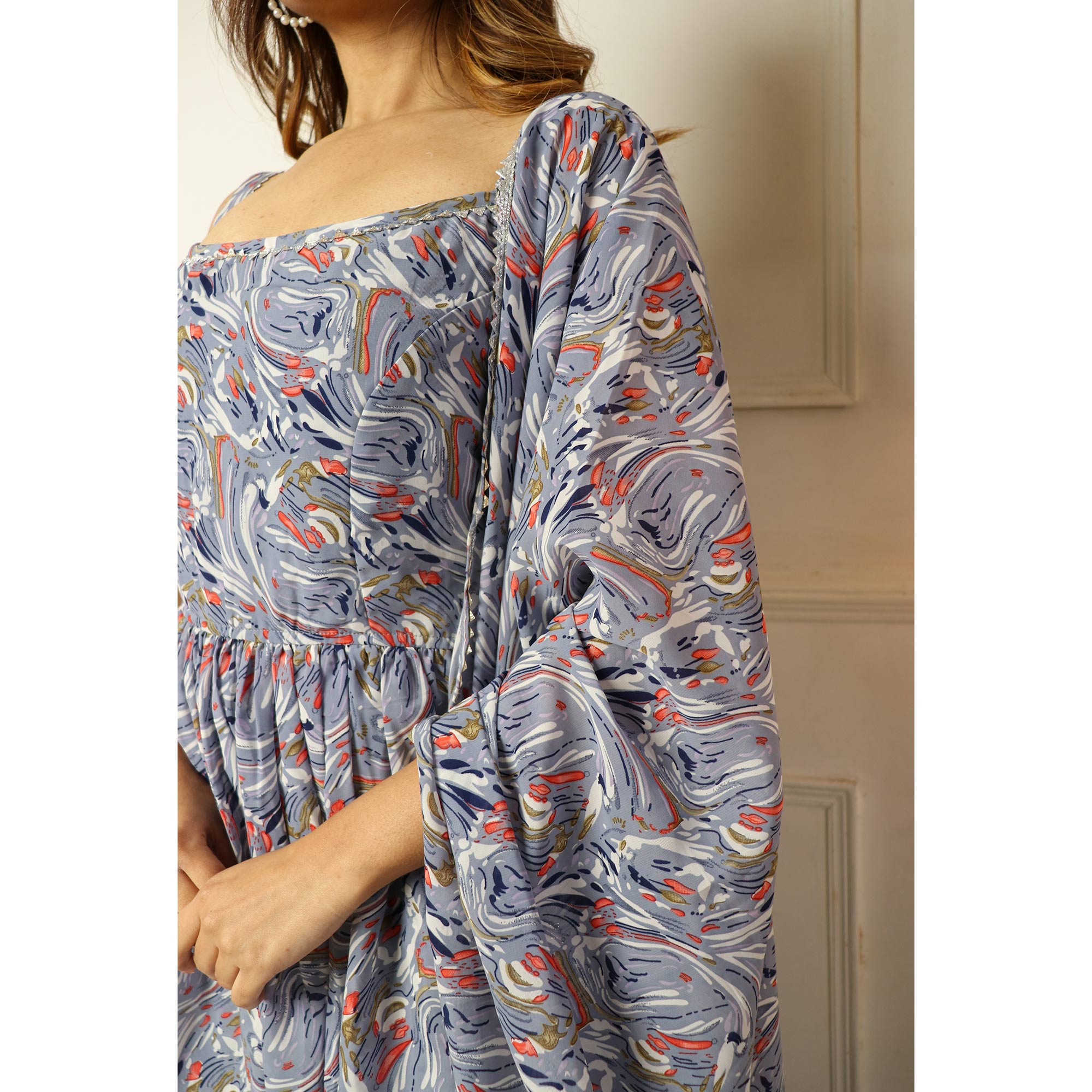 Grey Printed With Gota Work Georgette Sharara Suit