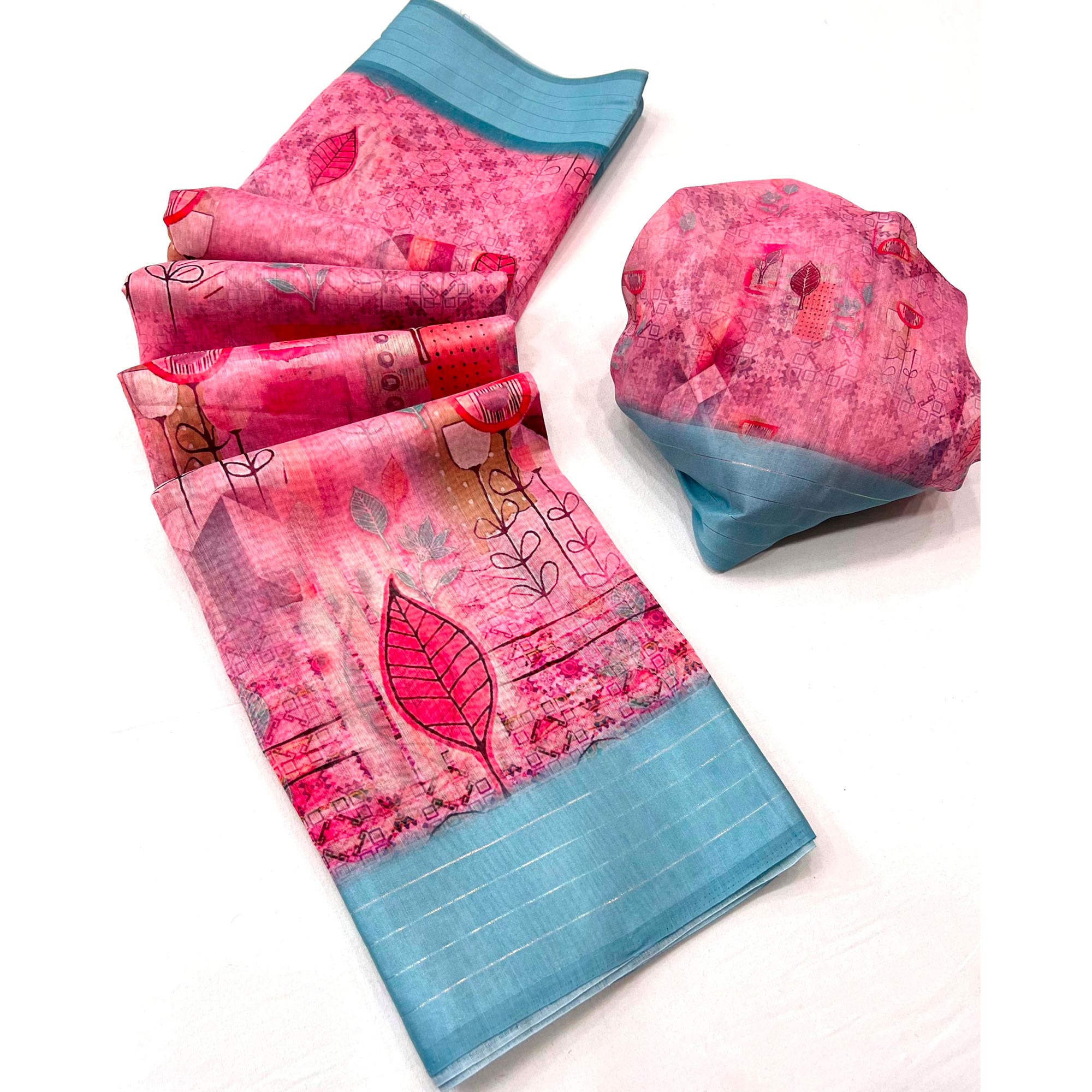 Pink Digital Printed Cotton Blend Saree