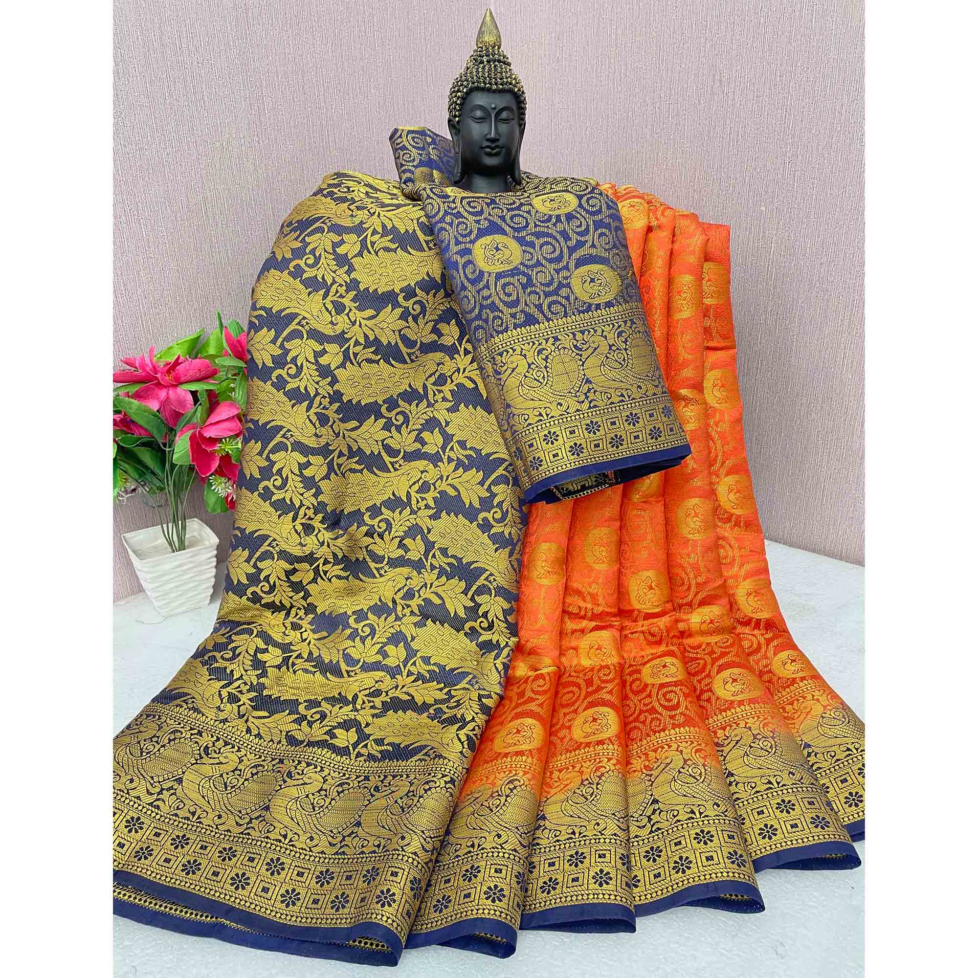 Orange Woven Banarasi Silk Saree