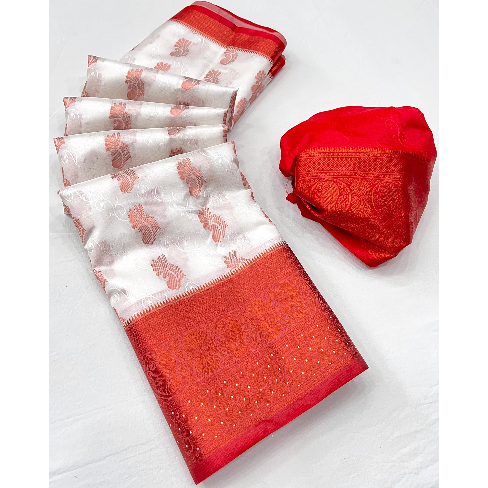 White Woven Banarasi Silk Saree