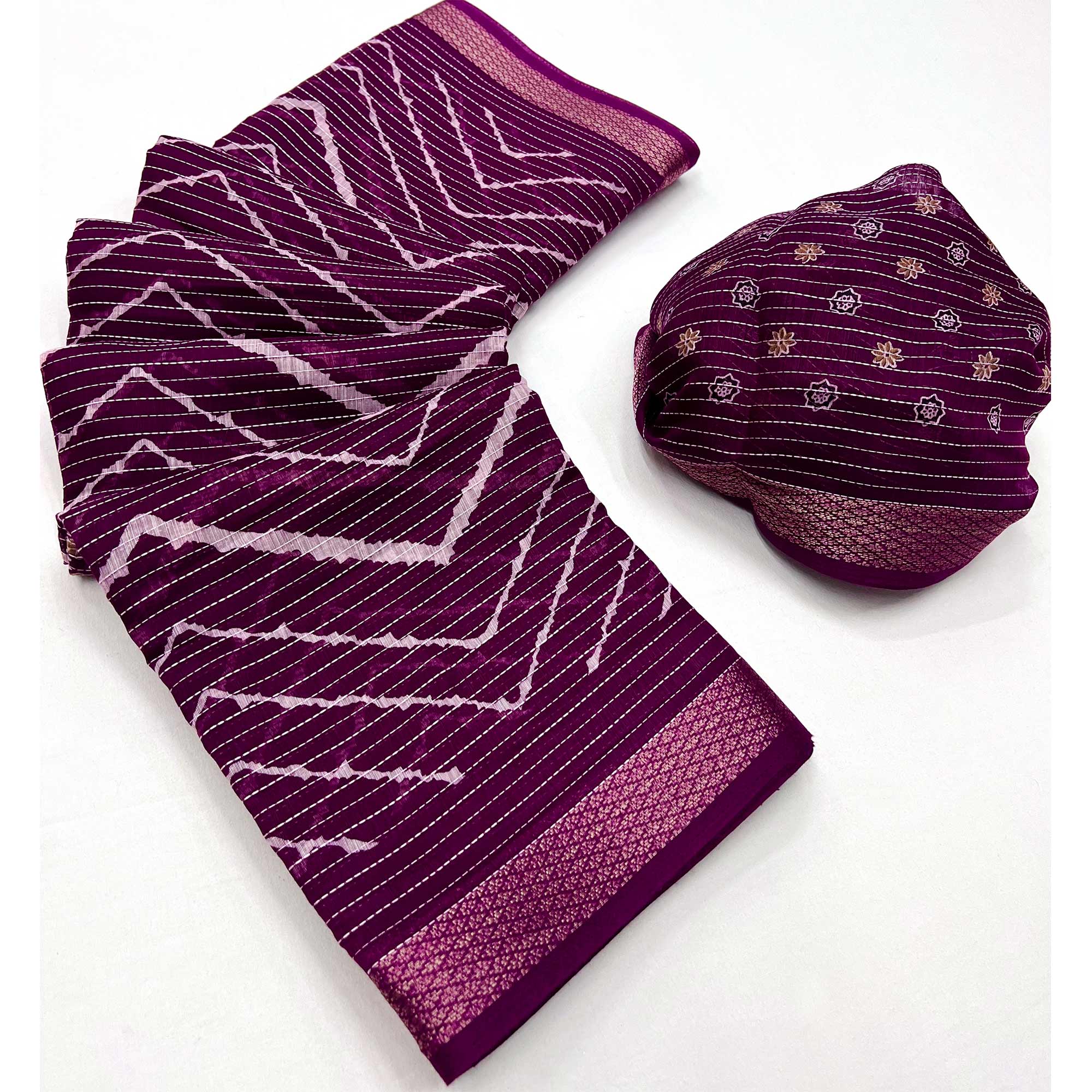 Wine Embroidered Cotton Silk Saree