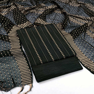 Black Woven Cotton Blend Dress Material