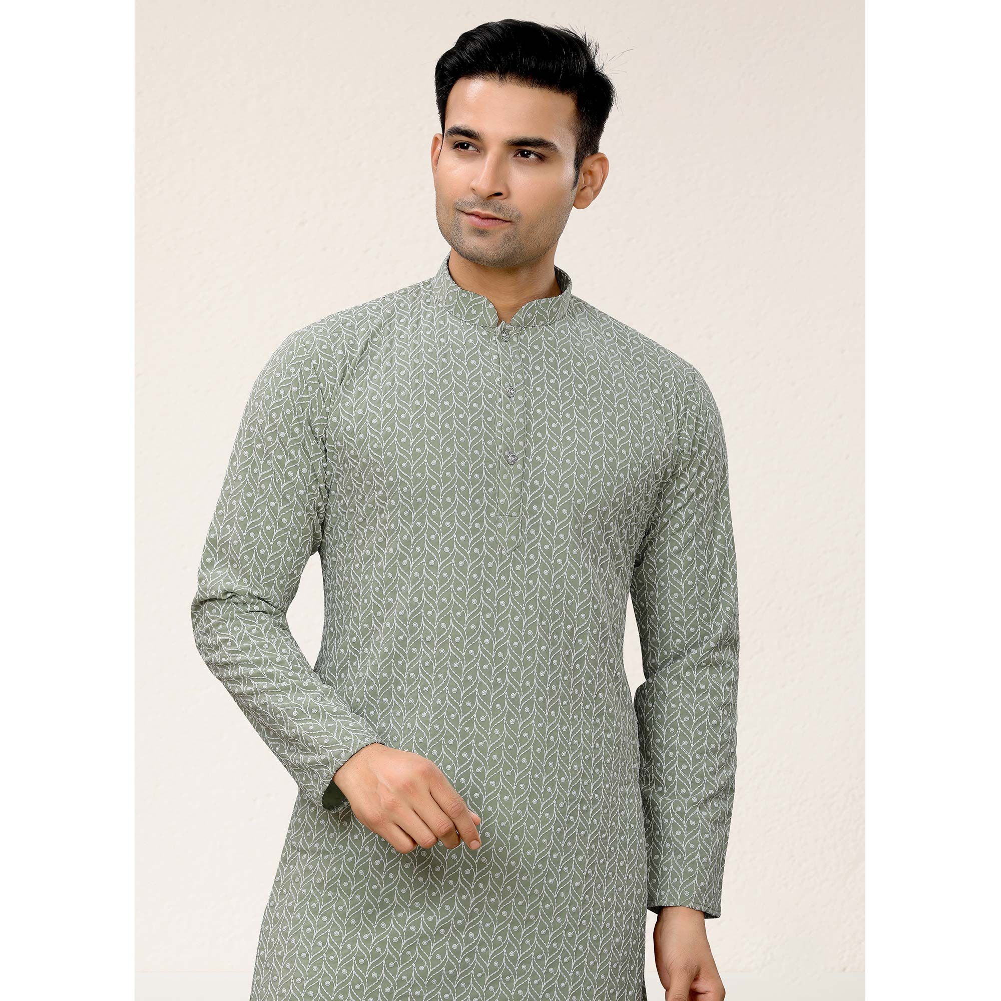 Grey Lucknowi Embroidered Georgette Kurta Pyjama Set