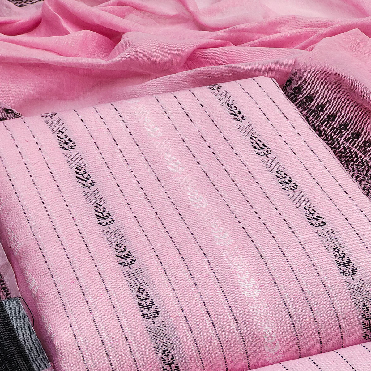 Pink Woven Cotton Blend Dress Material