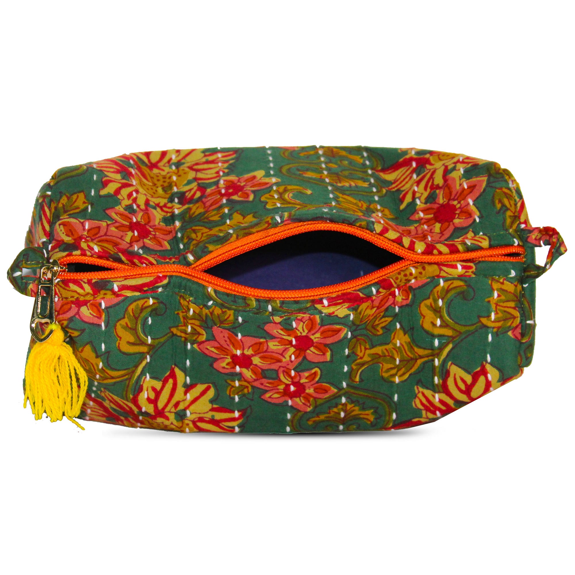 TMN - Women Green Printed With Embroidered Vegan Leather Cosmetic Pouch