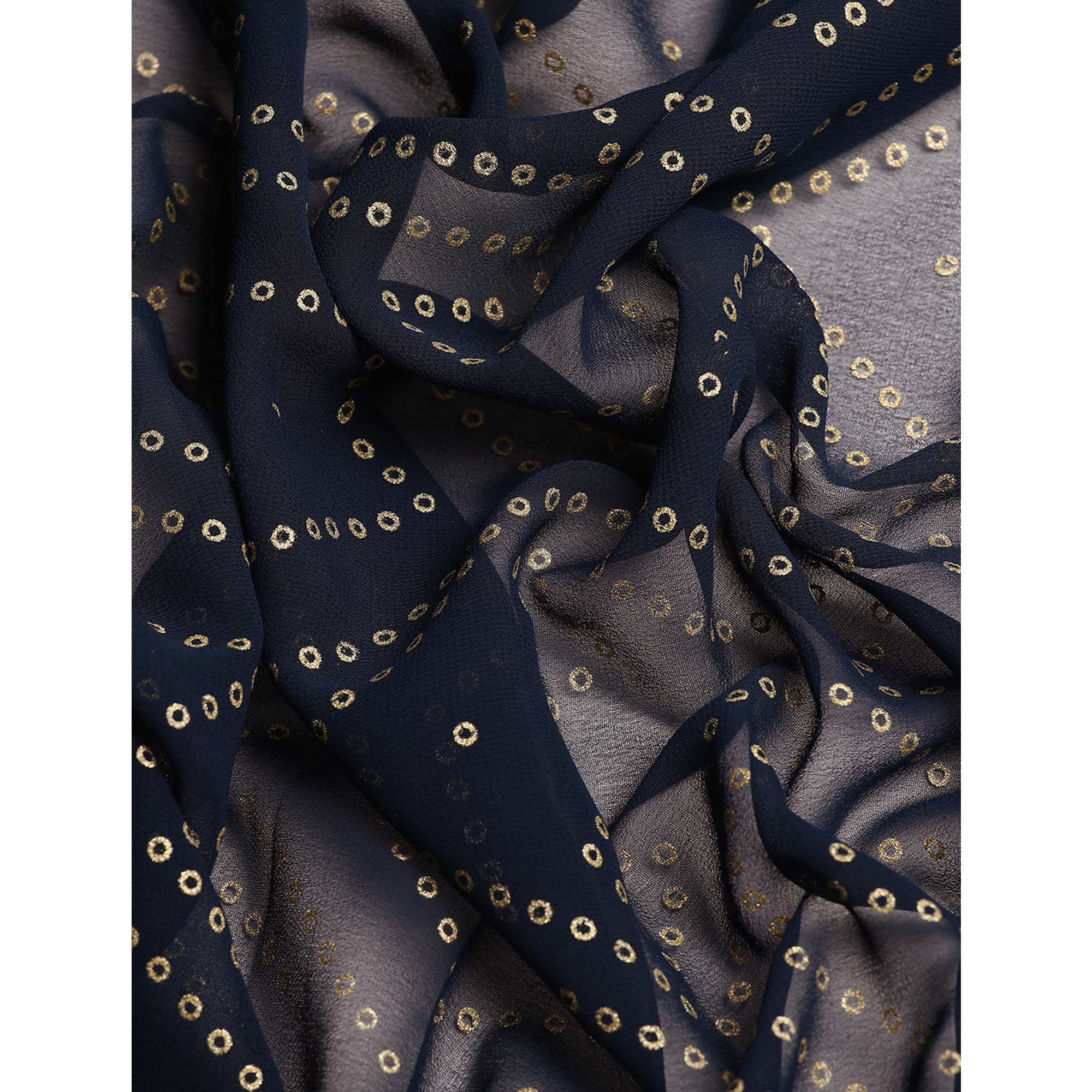 Dark Blue Foil Printed With Swarovski Georgette Saree