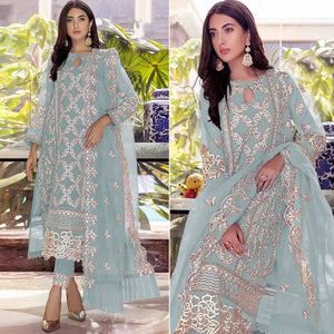 Blue Floral Embroidered Georgette Salwar Suit