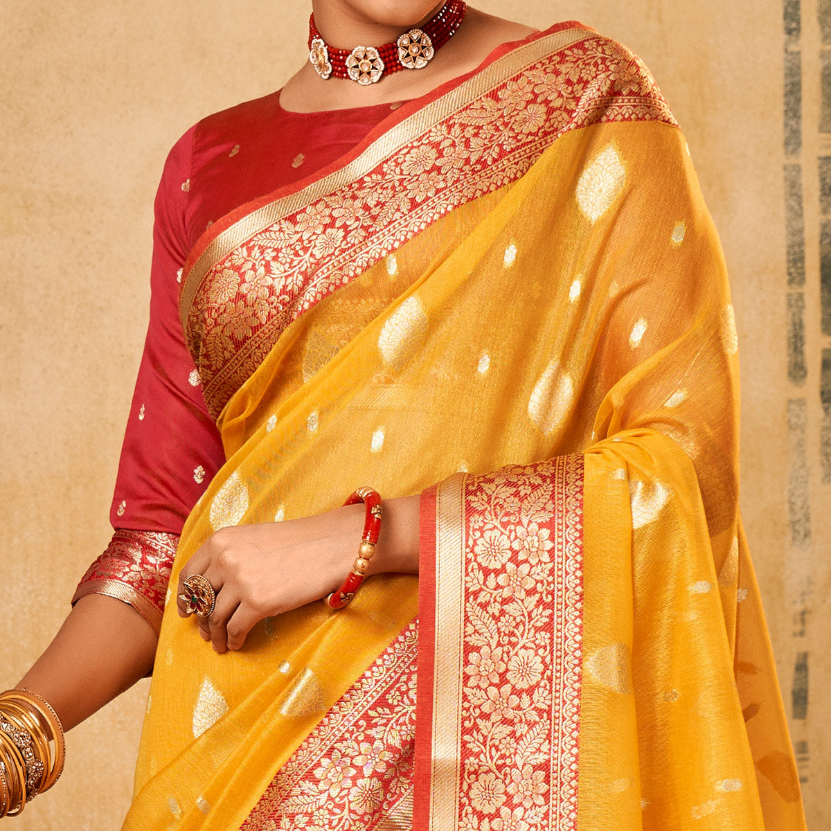 Yellow Woven Tissue Saree