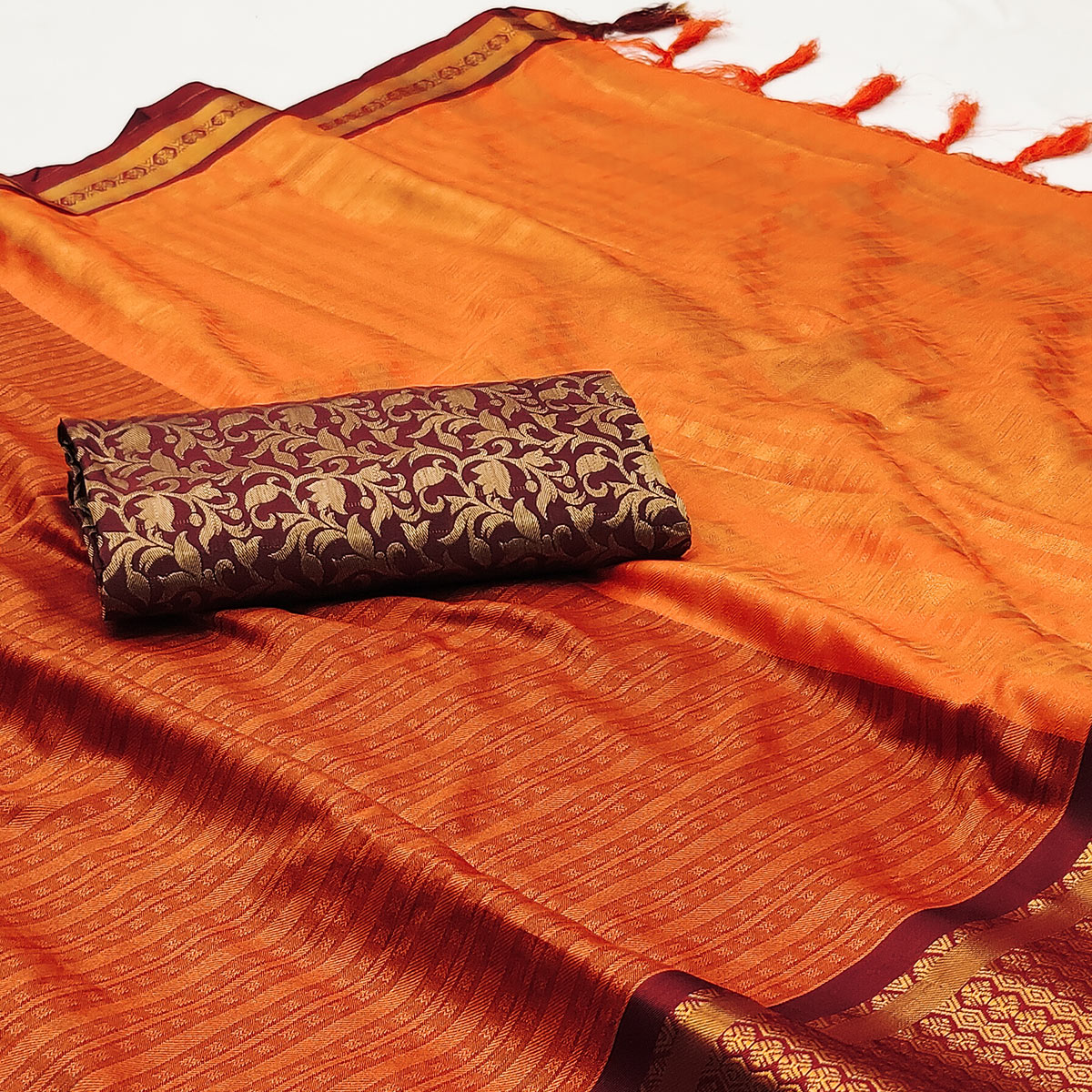 Rust Woven Cotton Silk Saree