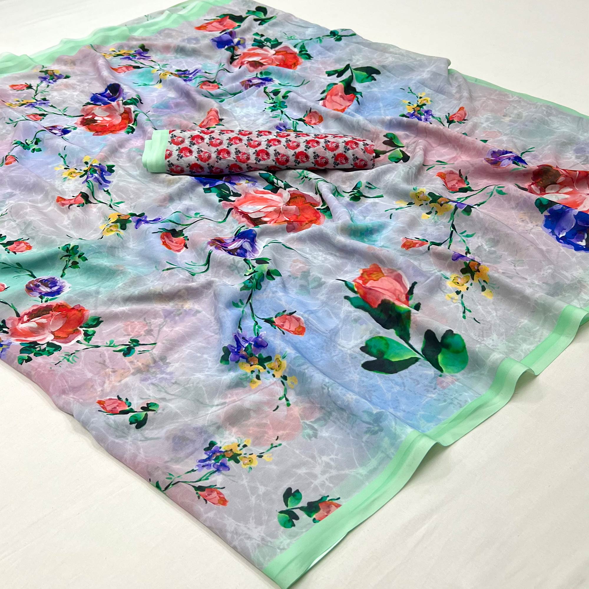 Multicolor Digital Floral Printed Georgette Saree