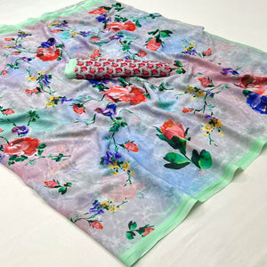 Multicolor Digital Floral Printed Georgette Saree