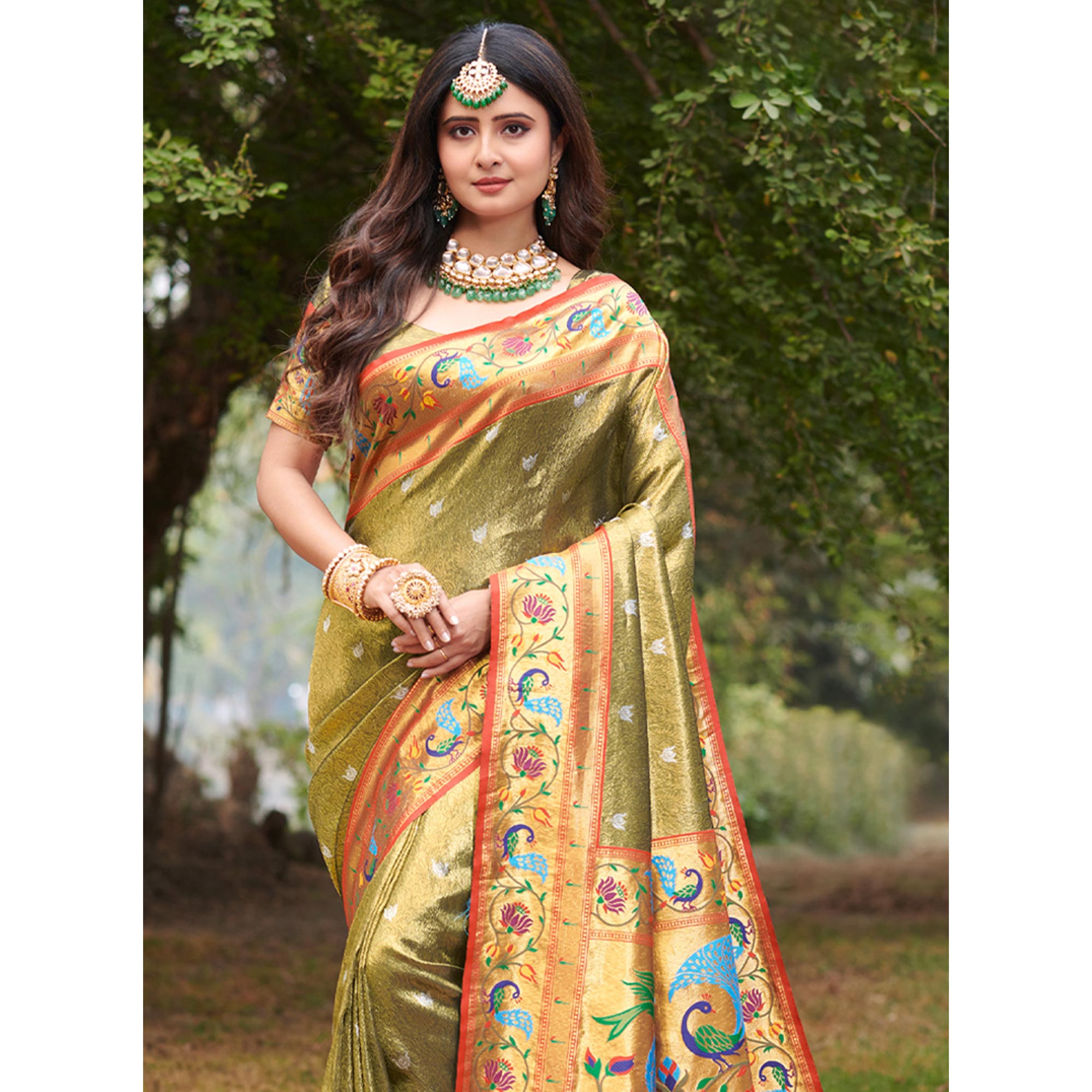 Mehendi Green Woven Art Silk Paithani Saree With Tassels