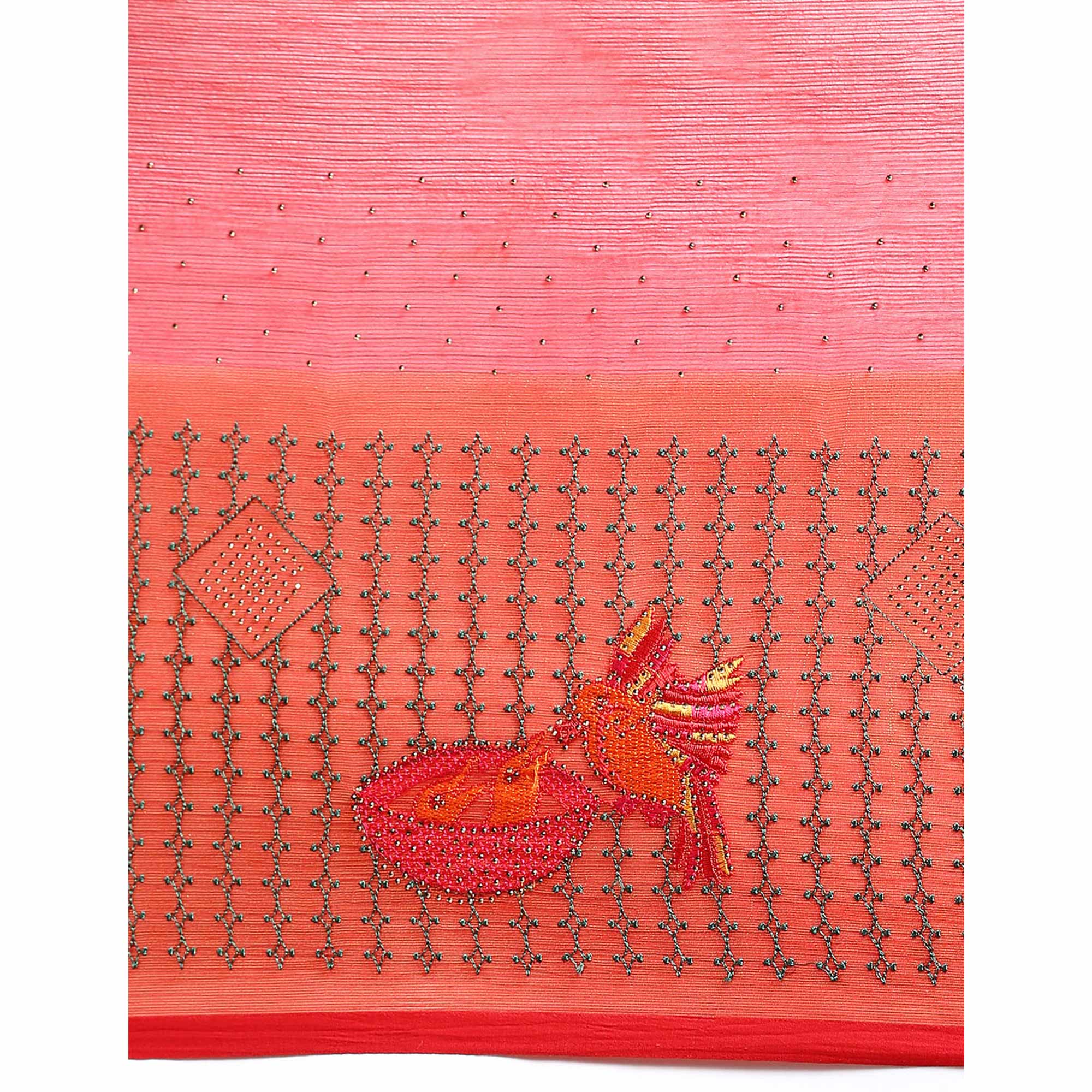 Red Embroidered With Swarovski Work Viscose Saree