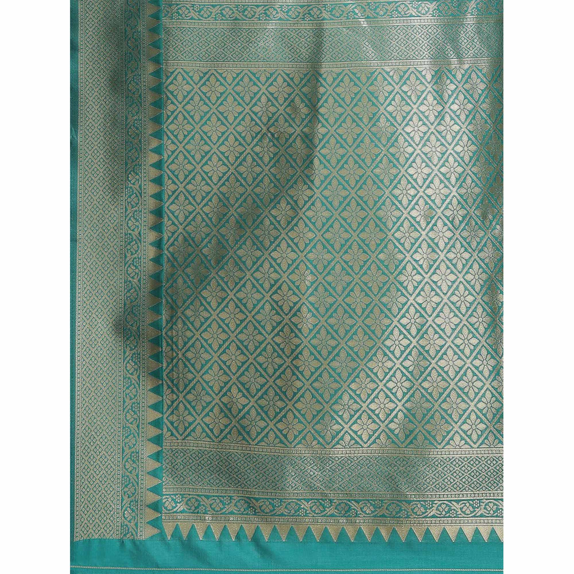 Turquoise Woven Banarasi Silk Saree