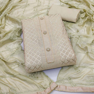 Chikoo Gota Work Chanderi Dress Material