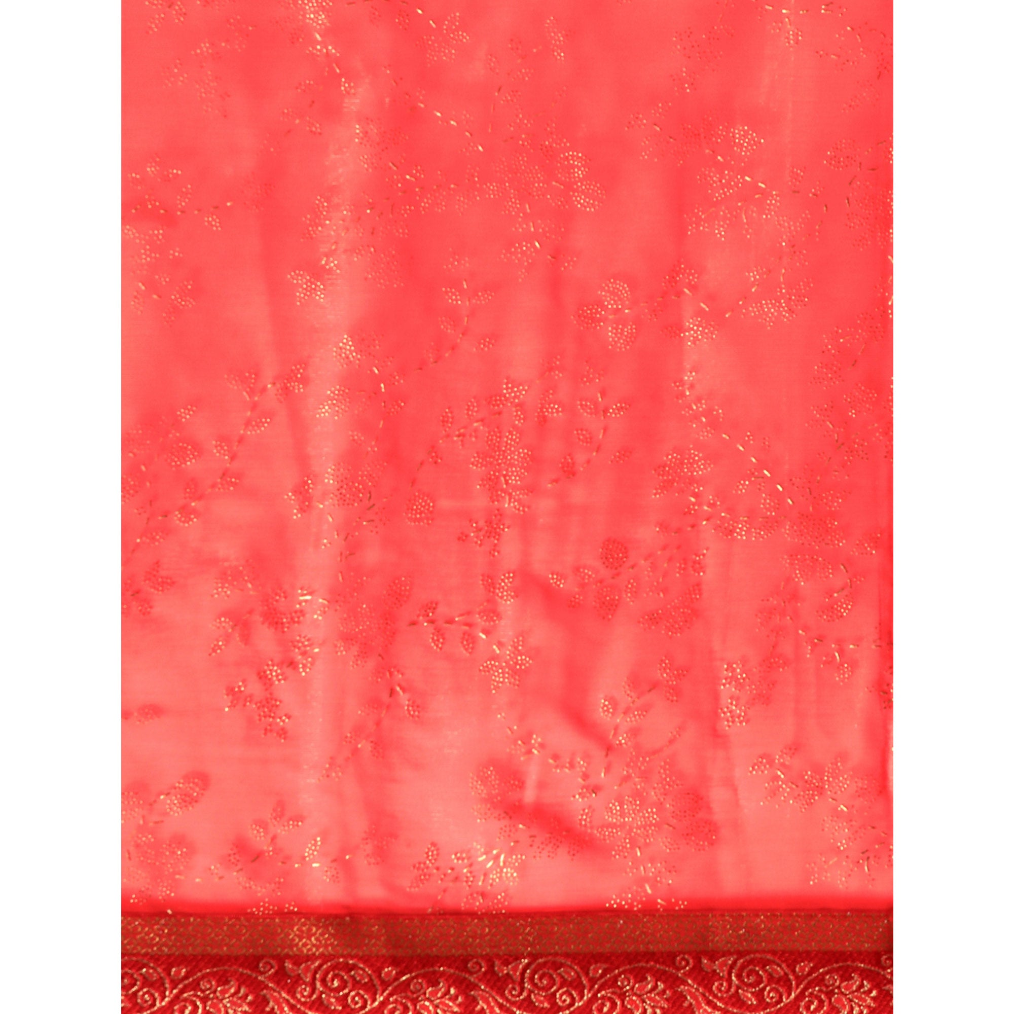 Red Floral Foil Printed Shimmer Saree