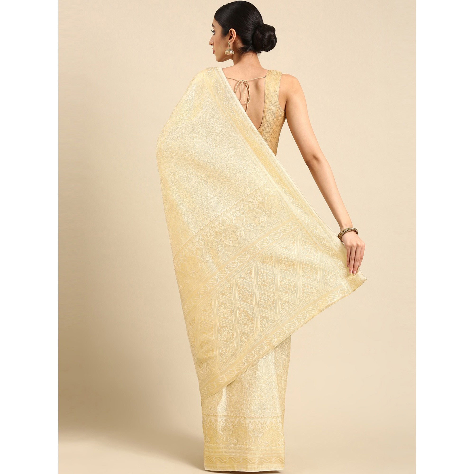 Cream Woven Kanjivaram Silk Saree