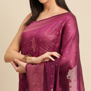 Wine Woven Organza Saree