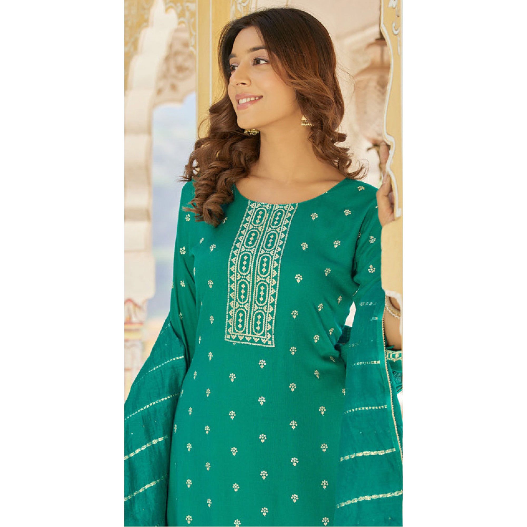 Rama Green Embroidered Cotton Salwar Suit