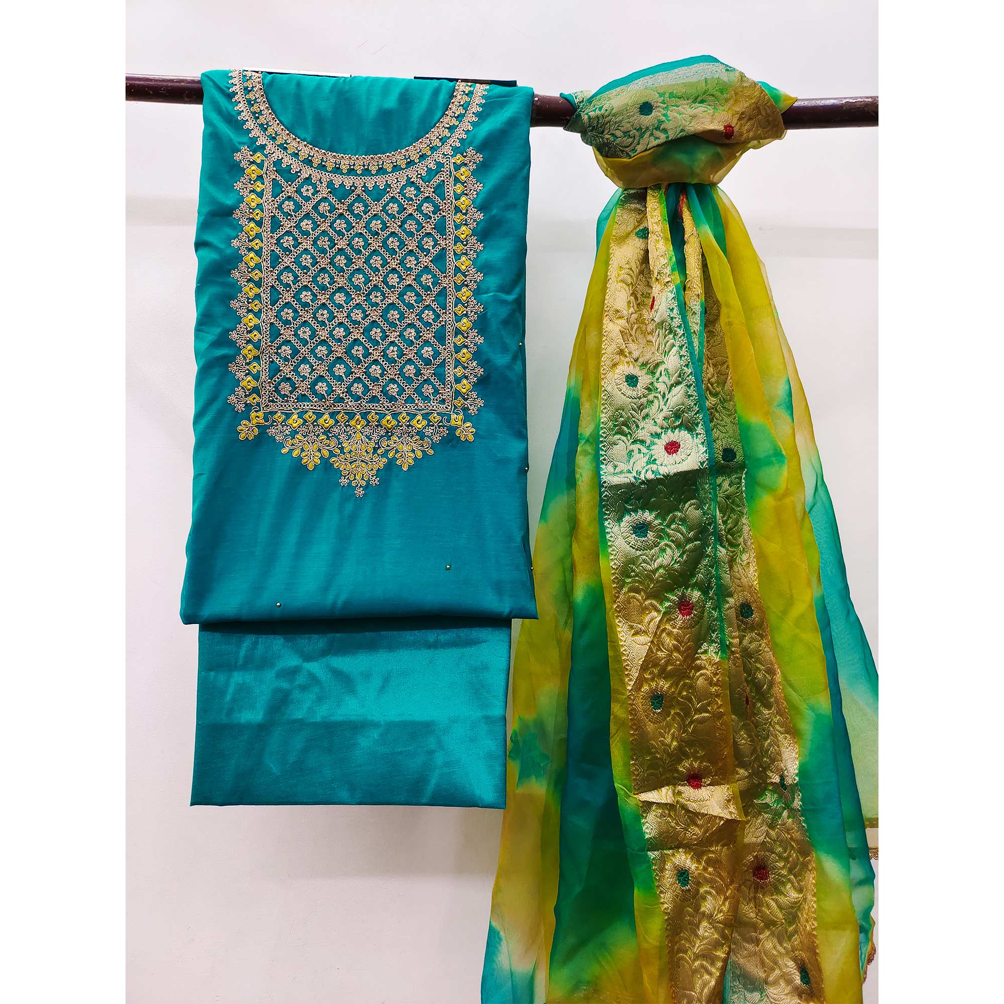 Blue Embroidered Modal Dress Material