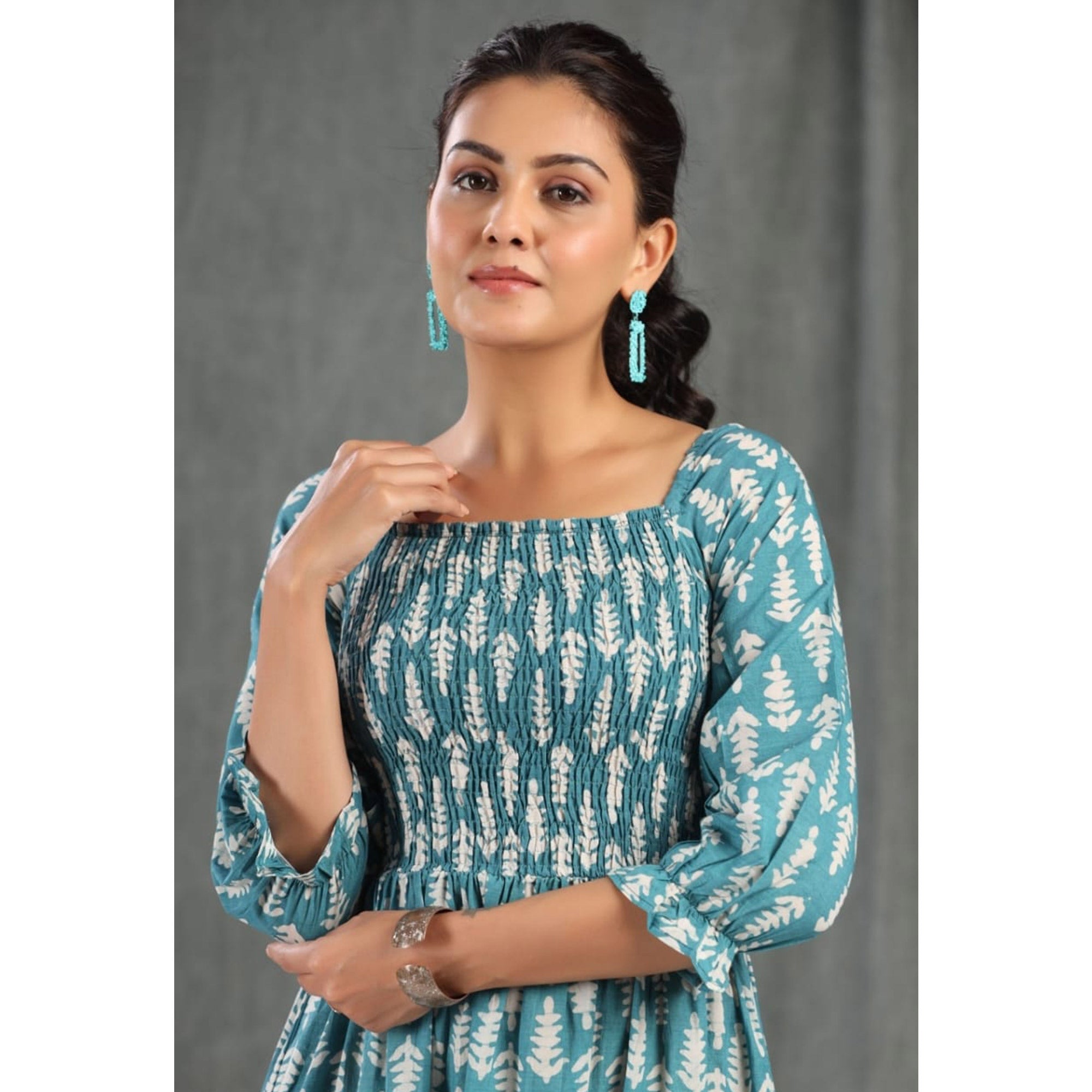 Blue Printed Pure Cotton Dress