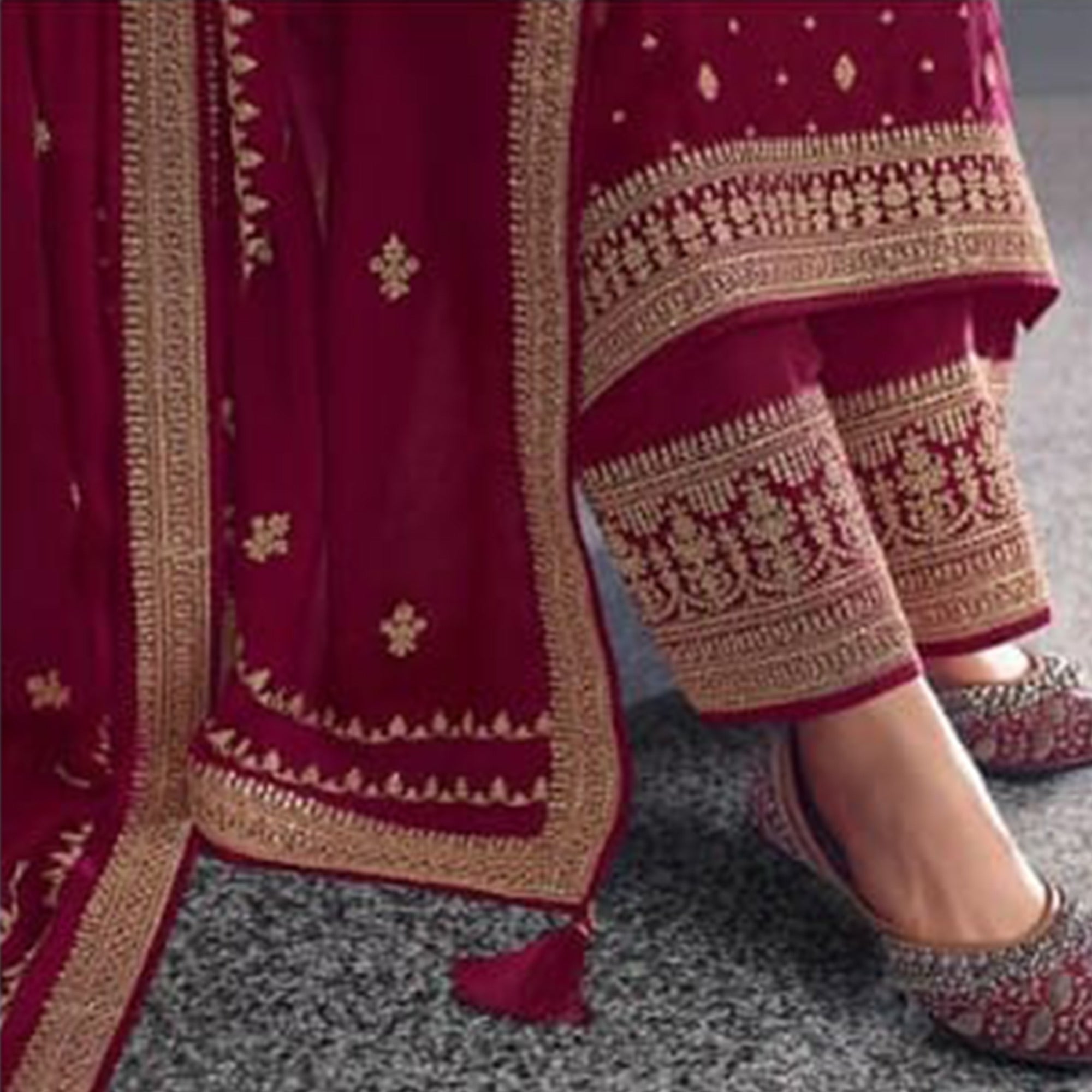 Pink Woven With Sequins Embroidered Dola Silk Palazzo Suit