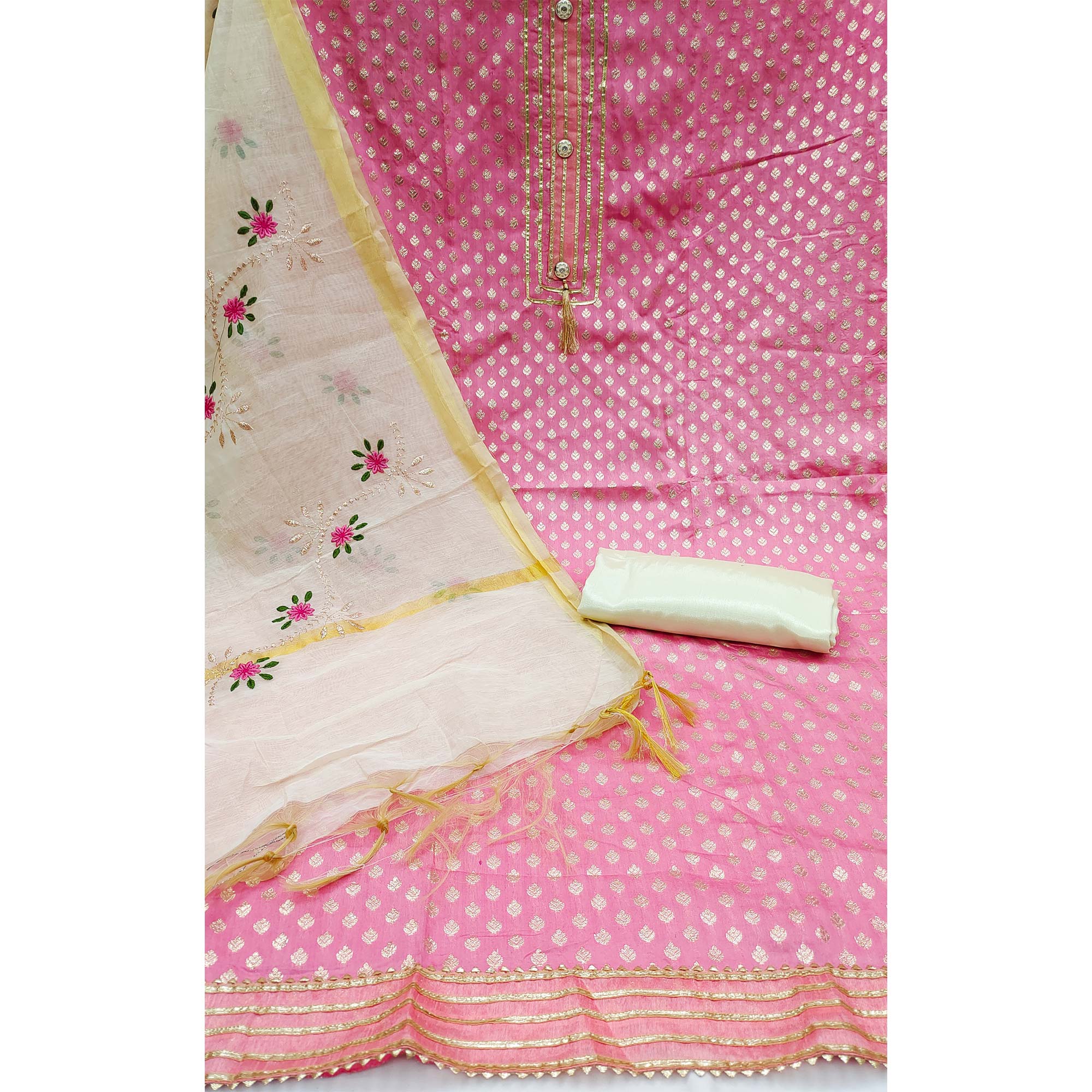 Pink Woven Chanderi Dress Material