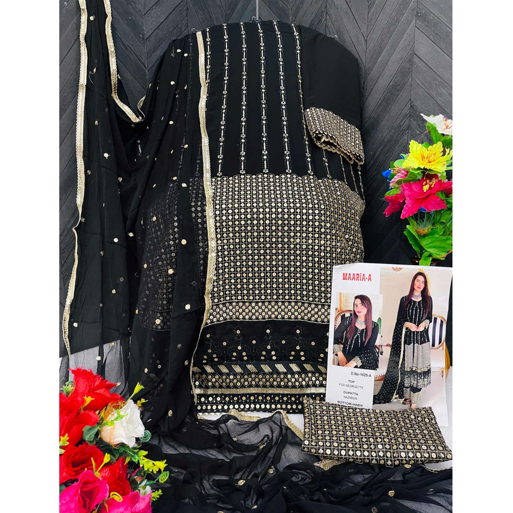 Black Sequins Embroidered Georgette Pakistani Suit