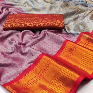 Grey Woven Cotton Silk Saree With Tassels