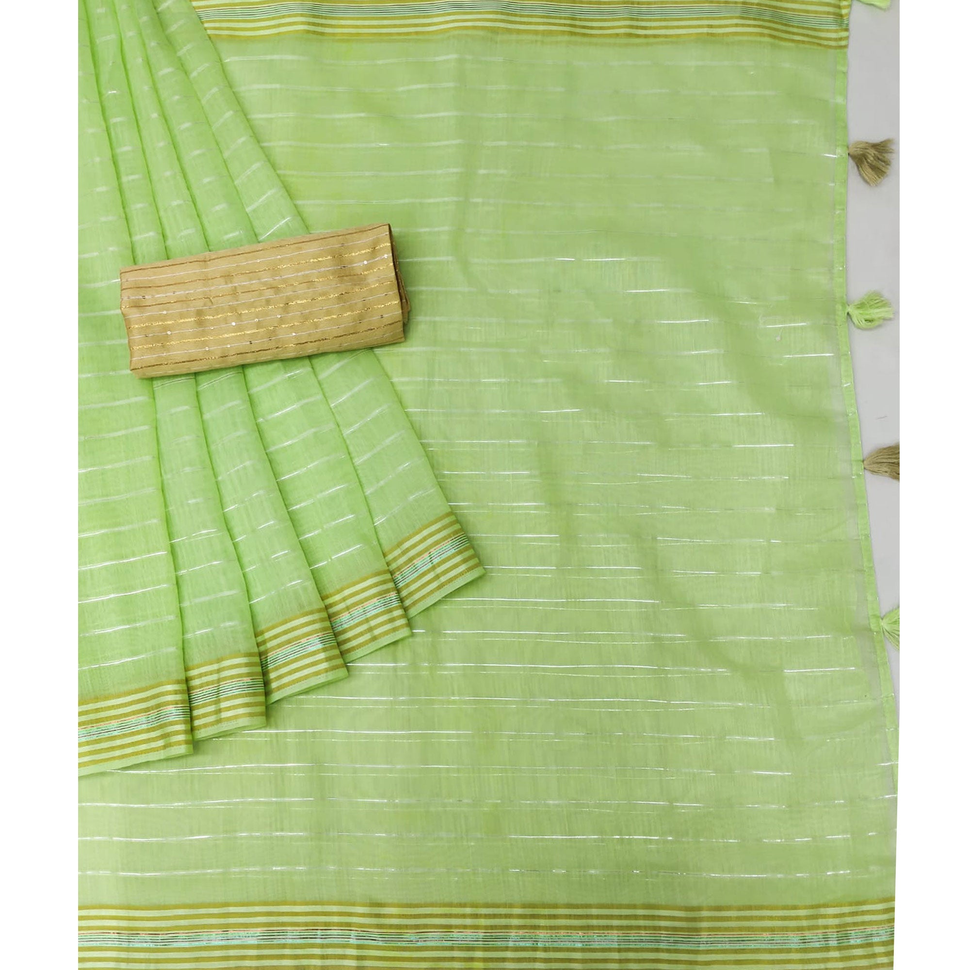 Green Woven Linen Saree