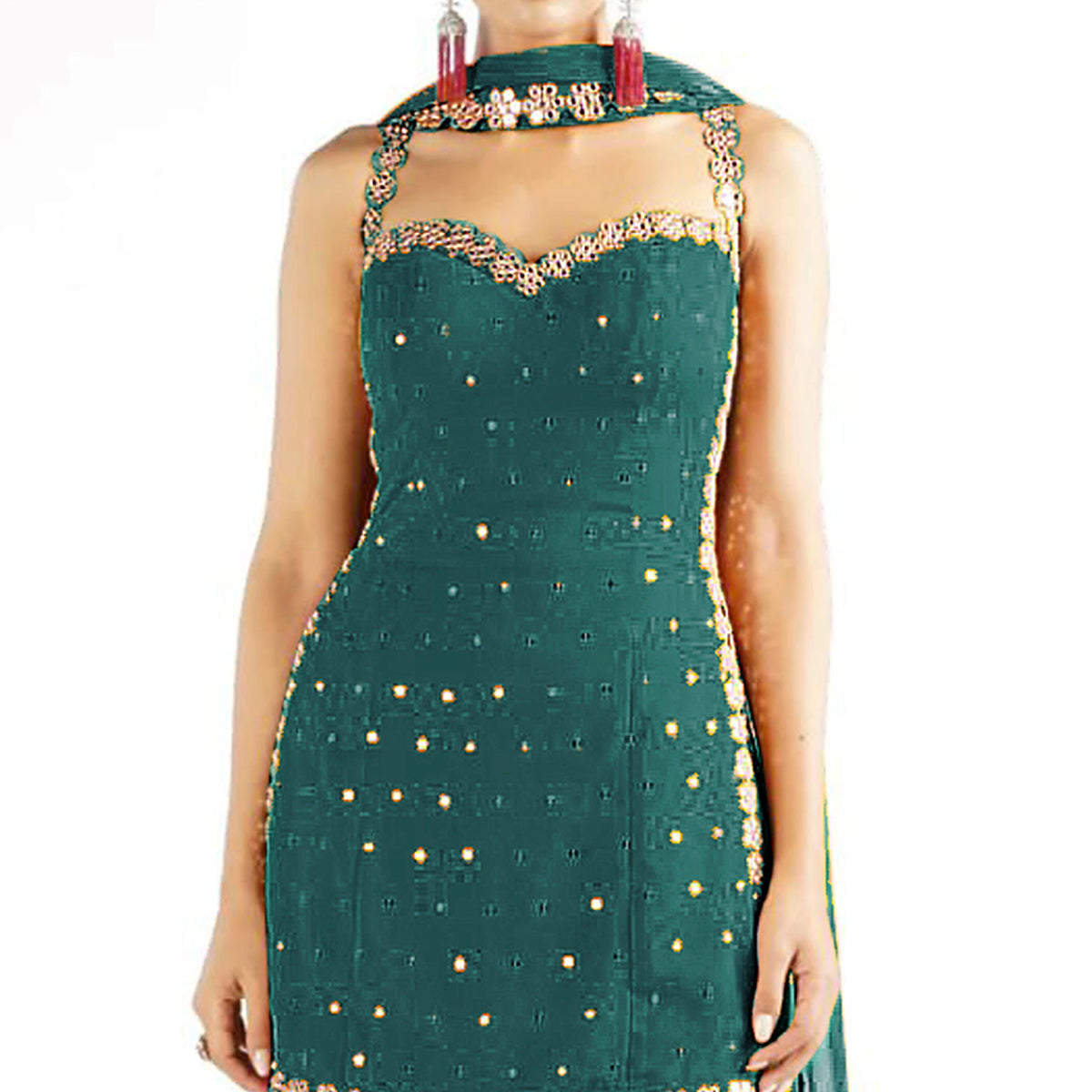 Green Sequins Embroidered Georgette Sharara Suit