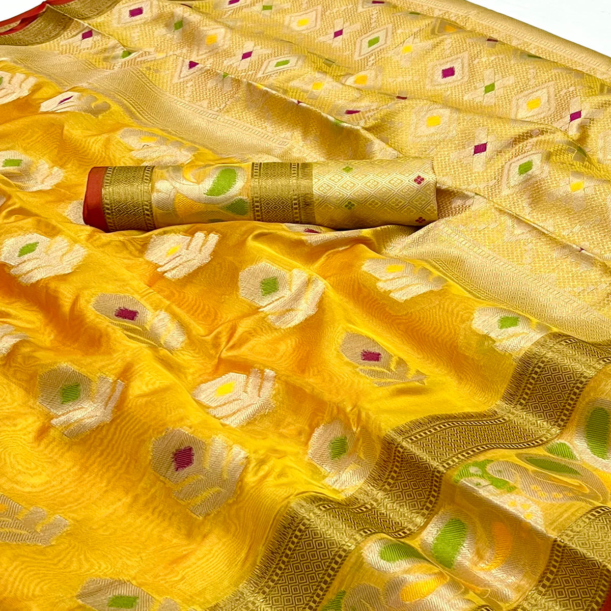 Yellow Woven Jacquard Saree