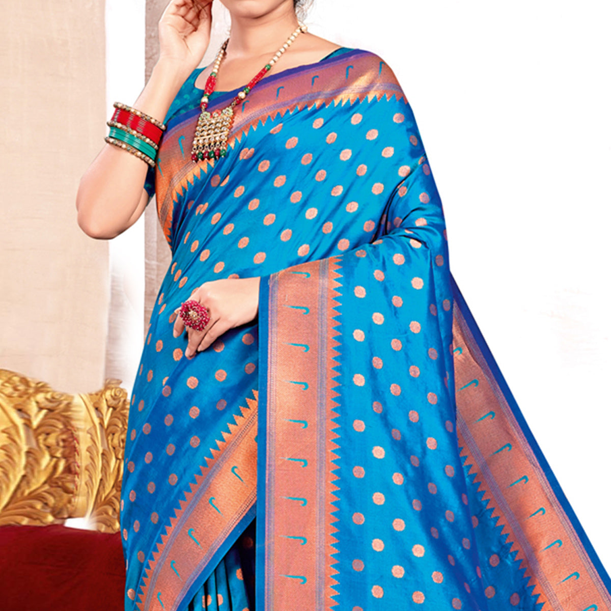 Sky Blue Woven Art Silk Paithani Saree With Tassels