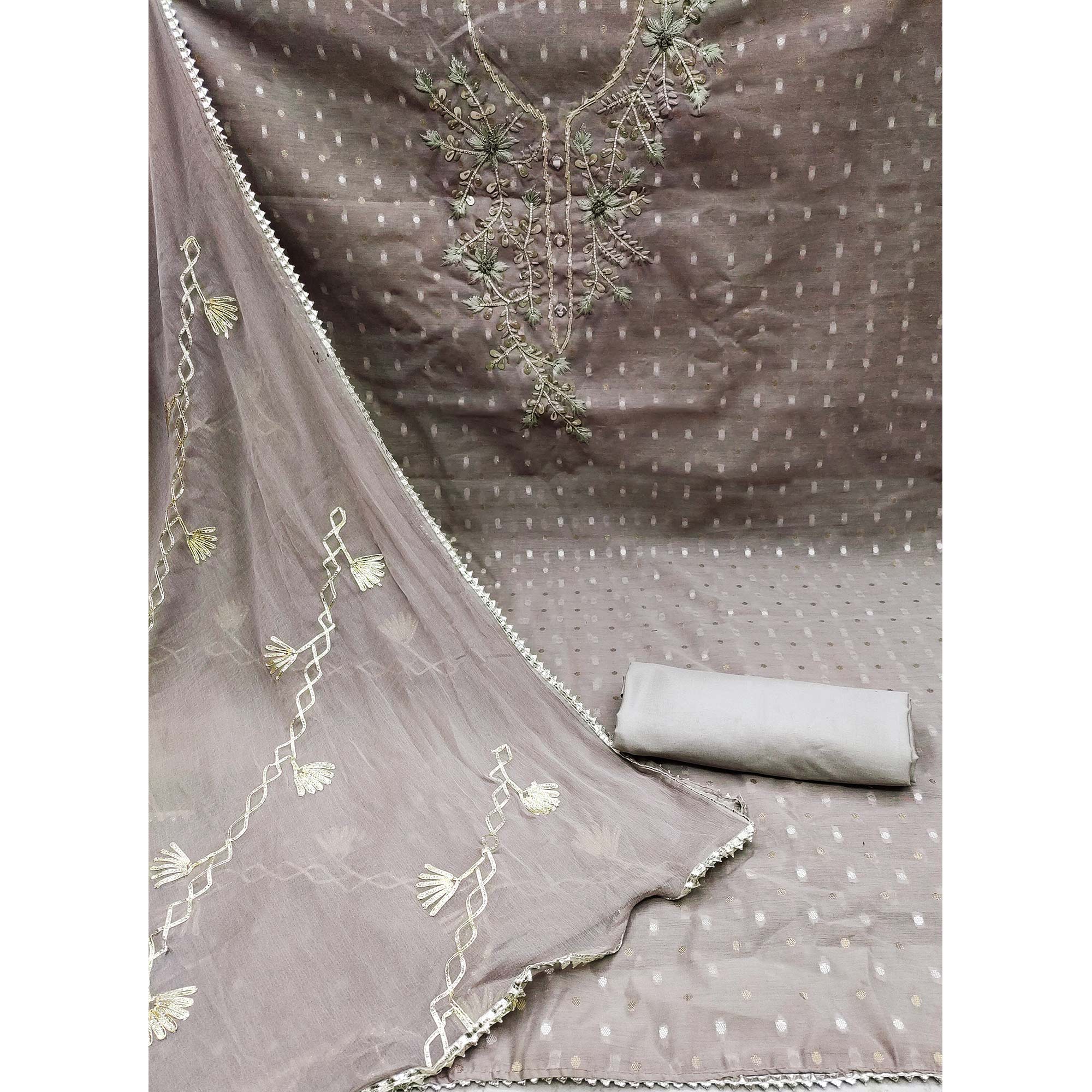 Grey Woven Chanderi Dress Material