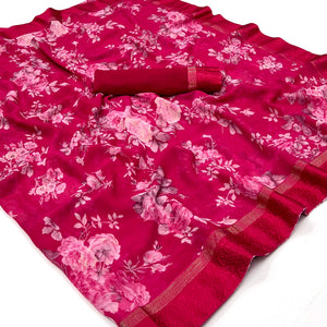 Rani Pink Floral Printed Georgette Saree