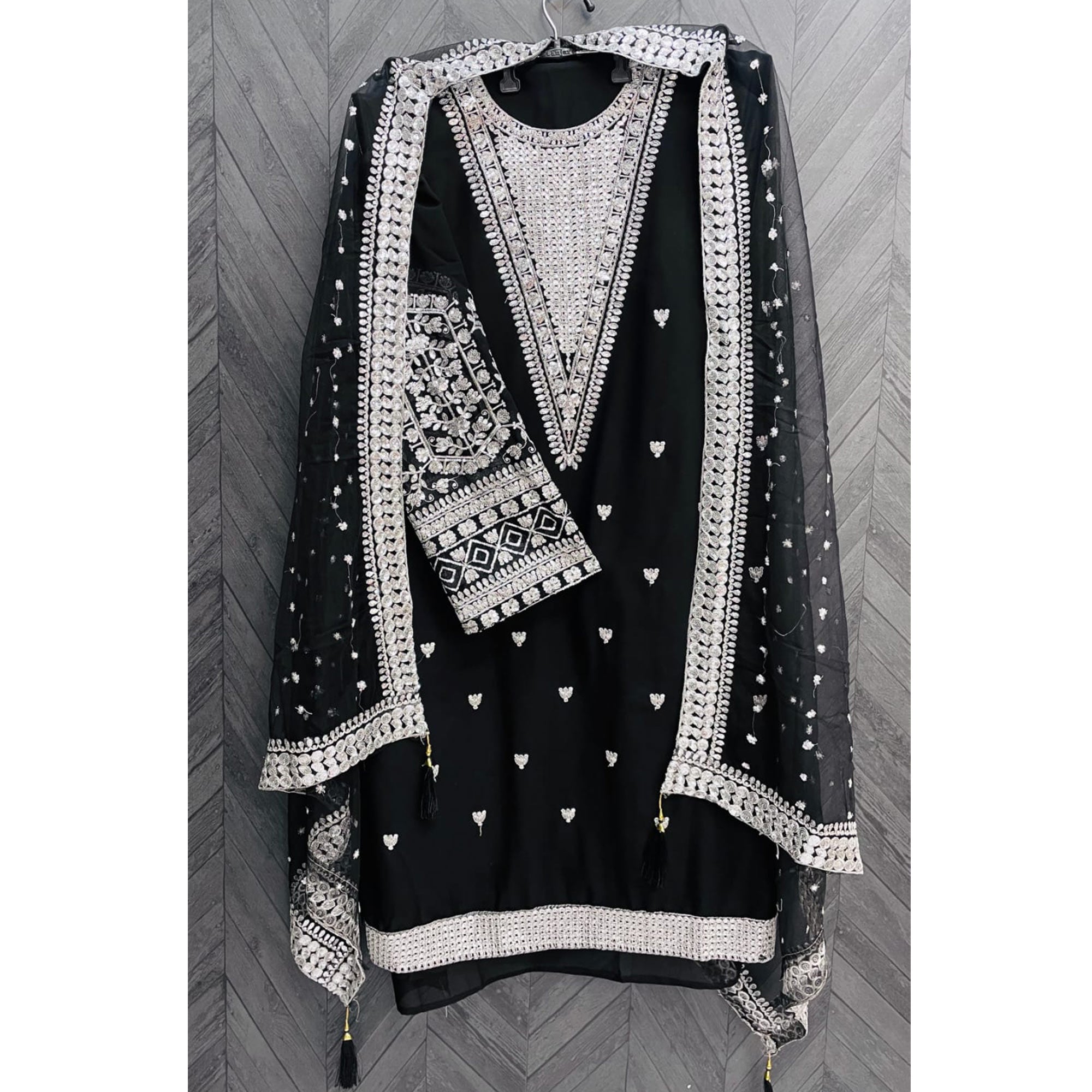 Black Sequins Embroidered Georgette Pakistani Suit